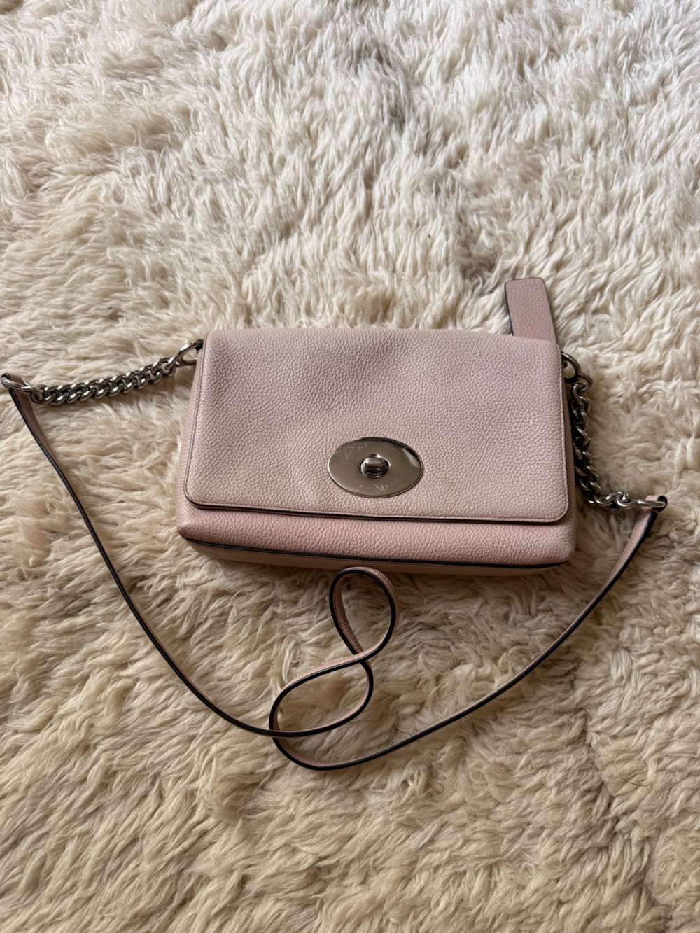 Coach Blush Pink Pebbled Leather Crossbody with Chain Strap